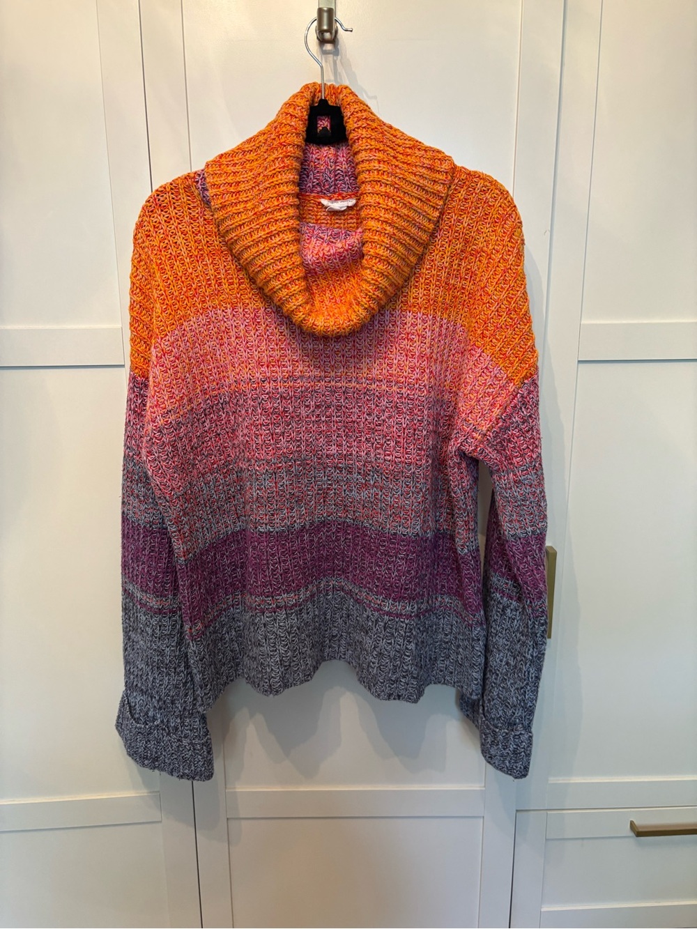Tribal Multicolor Ombre Cowl Neck Sweater - Orange, Pink & Purple